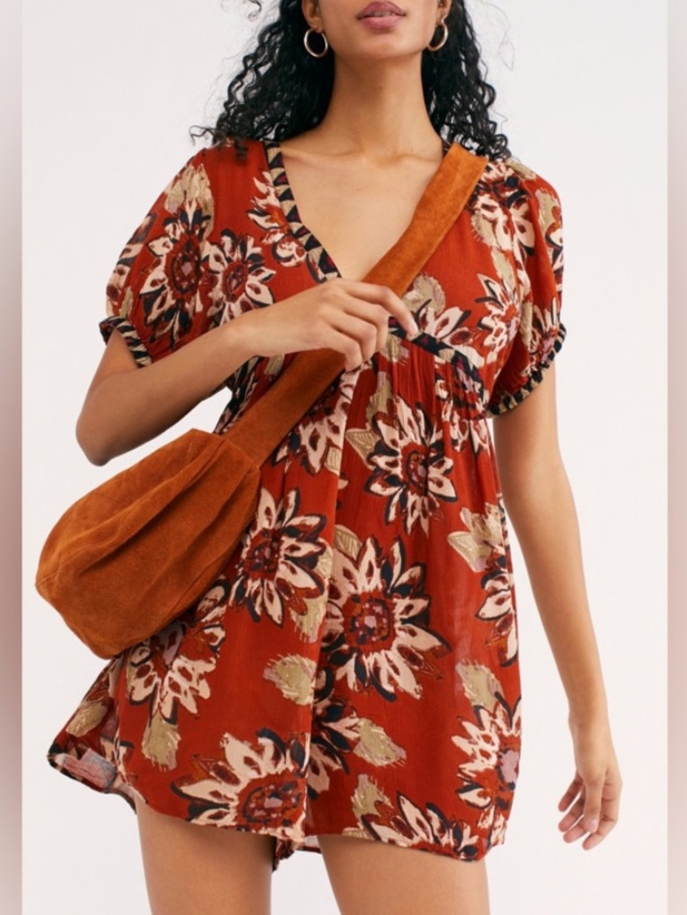 Free People Burnt Orange Floral  On the Edge Romper NWOT M
